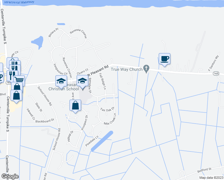 map of restaurants, bars, coffee shops, grocery stores, and more near 553 Fair Oak Drive in Chesapeake