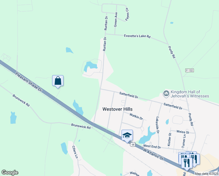 map of restaurants, bars, coffee shops, grocery stores, and more near 1704 Satterfield Drive in Emporia