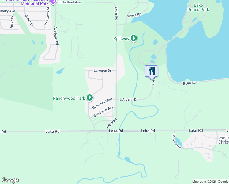 map of restaurants, bars, coffee shops, grocery stores, and more near 1008 Kygar Road in Ponca City
