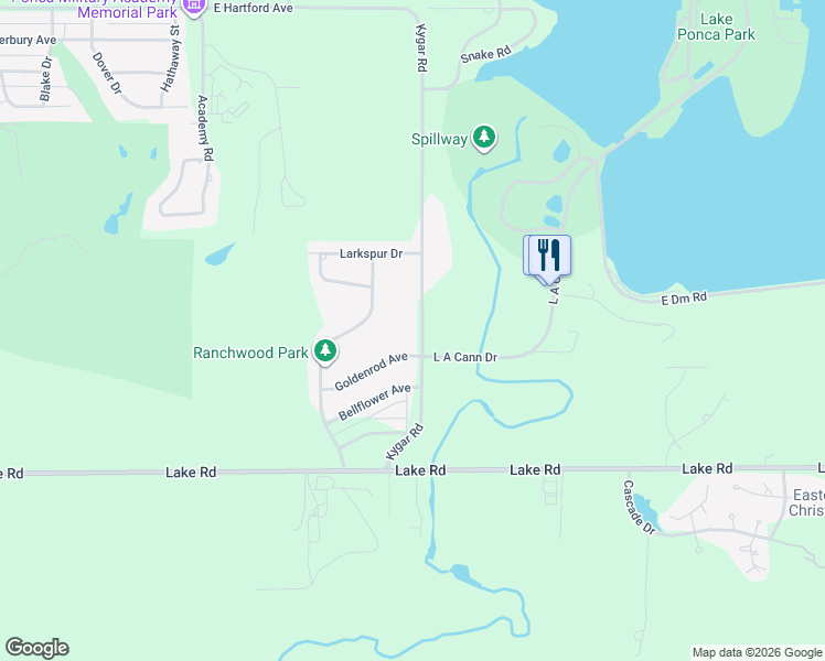 map of restaurants, bars, coffee shops, grocery stores, and more near 1008 Kygar Road in Ponca City