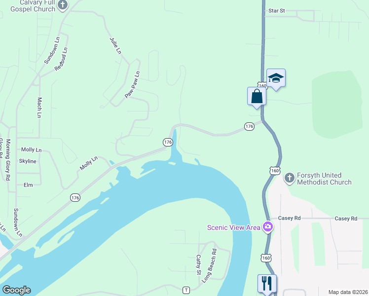 map of restaurants, bars, coffee shops, grocery stores, and more near 227 Cedar Point Road in Forsyth