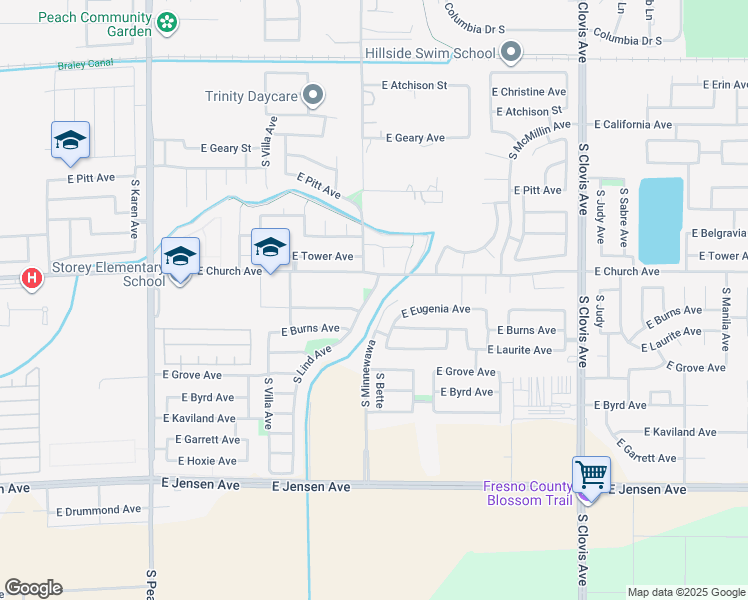 map of restaurants, bars, coffee shops, grocery stores, and more near 2427 South Lind Avenue in Fresno
