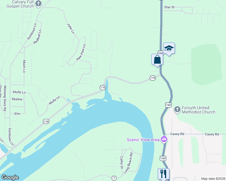 map of restaurants, bars, coffee shops, grocery stores, and more near 227 Cedar Point Road in Forsyth