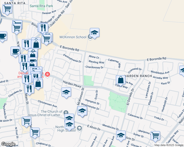 map of restaurants, bars, coffee shops, grocery stores, and more near 1872 Gamay Way in Salinas