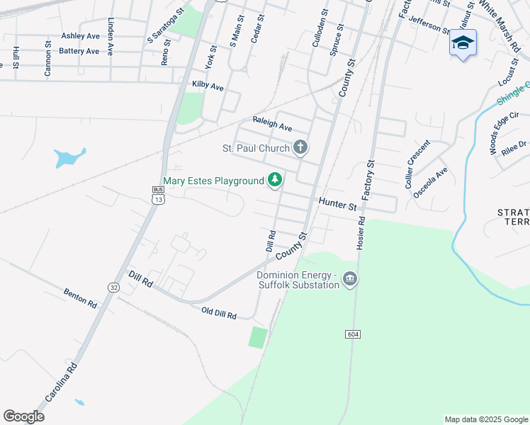 map of restaurants, bars, coffee shops, grocery stores, and more near 210 Baker Street in Suffolk