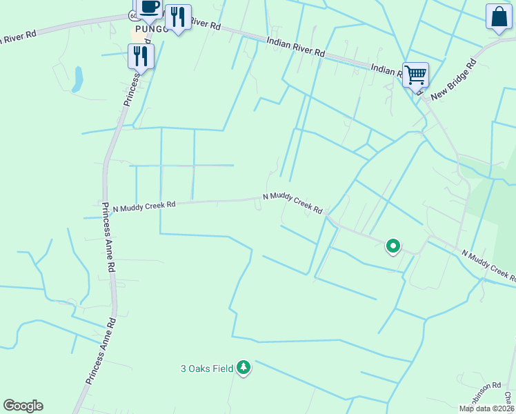 map of restaurants, bars, coffee shops, grocery stores, and more near 1813 North Muddy Creek Road in Virginia Beach
