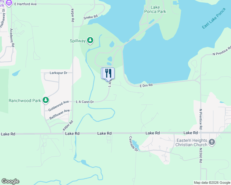 map of restaurants, bars, coffee shops, grocery stores, and more near 1141 L A Cann Drive in Ponca City