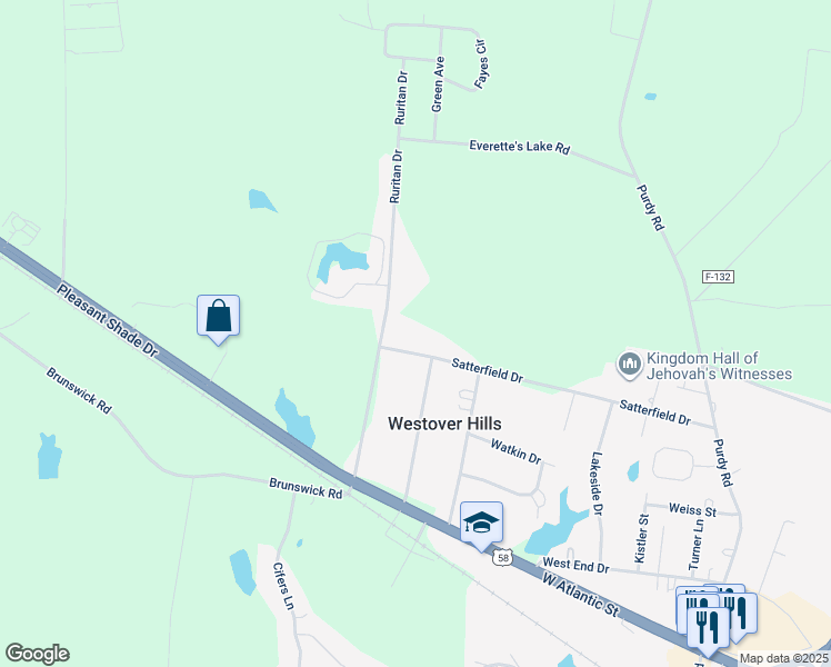 map of restaurants, bars, coffee shops, grocery stores, and more near 1704 Satterfield Drive in Emporia