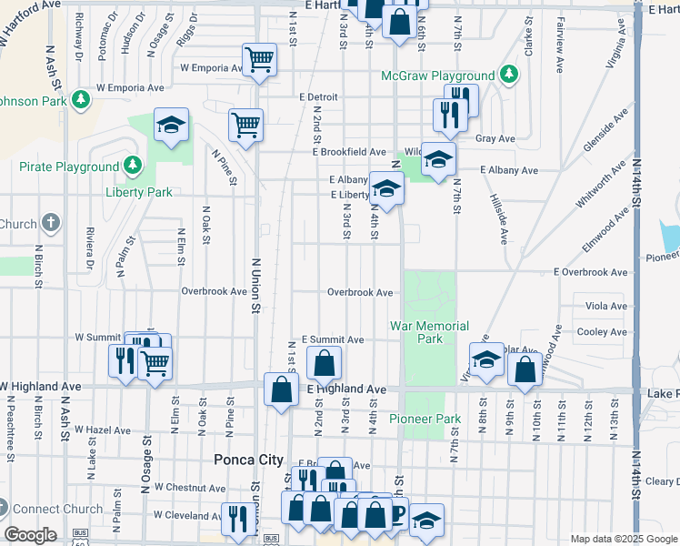 map of restaurants, bars, coffee shops, grocery stores, and more near 918 North 3rd Street in Ponca City