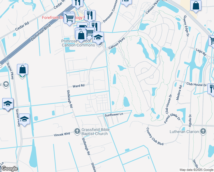 map of restaurants, bars, coffee shops, grocery stores, and more near 1621 Summerall Lane in Chesapeake