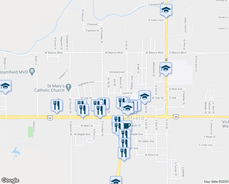 map of restaurants, bars, coffee shops, grocery stores, and more near 313 6th Street in Bloomfield