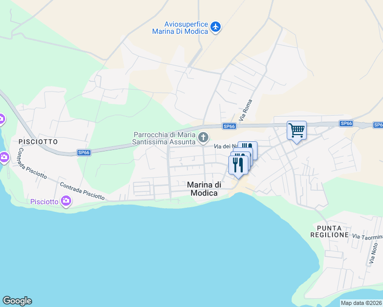 map of restaurants, bars, coffee shops, grocery stores, and more near 721 Via Giombattista Magnaghi in Marina di Modica