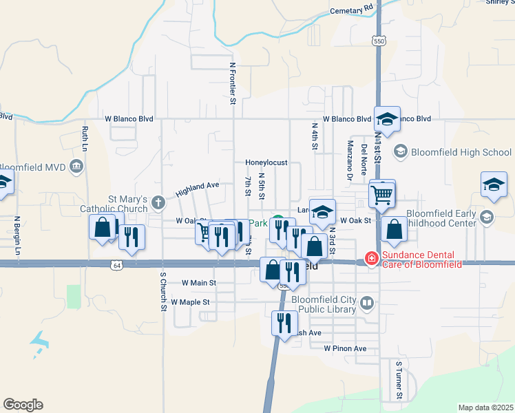 map of restaurants, bars, coffee shops, grocery stores, and more near 313 North 6th Street in Bloomfield