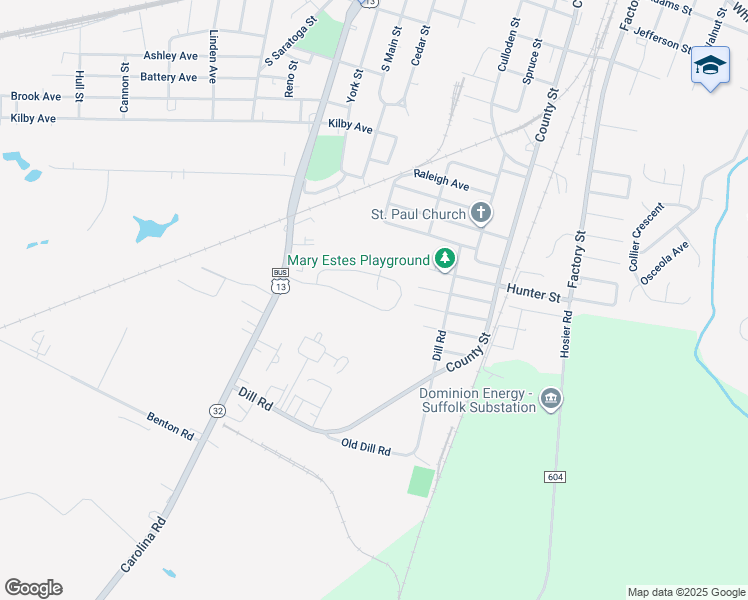 map of restaurants, bars, coffee shops, grocery stores, and more near 153 Greenfield Crescent in Suffolk