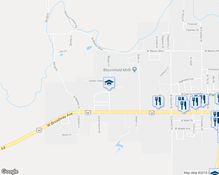 map of restaurants, bars, coffee shops, grocery stores, and more near 329 North Bergin Lane in Bloomfield