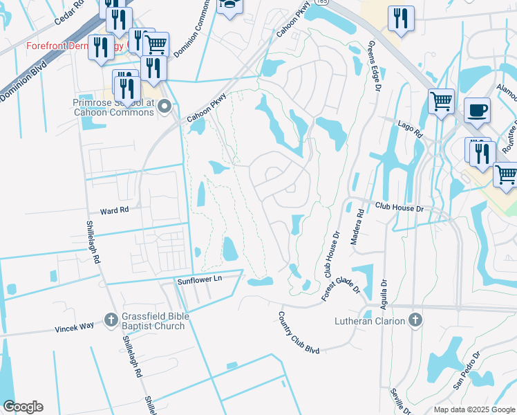 map of restaurants, bars, coffee shops, grocery stores, and more near 1155 Eagle Pointe Way in Chesapeake