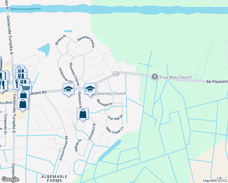 map of restaurants, bars, coffee shops, grocery stores, and more near 425 Fall Ridge Lane in Chesapeake