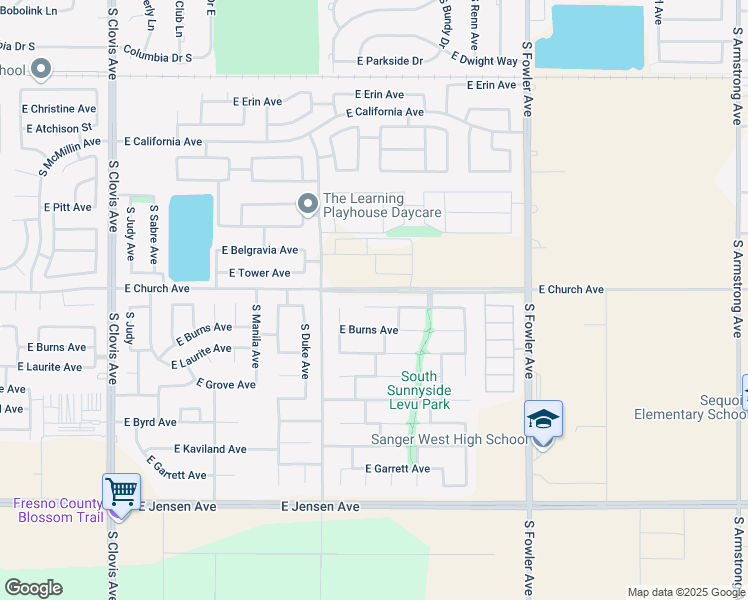 map of restaurants, bars, coffee shops, grocery stores, and more near 5864 East Eugenia Avenue in Fresno