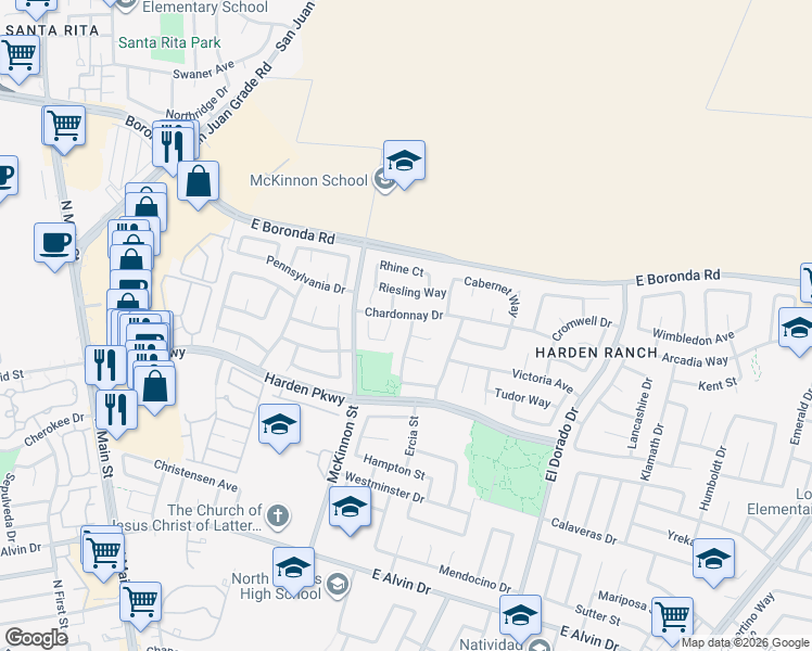 map of restaurants, bars, coffee shops, grocery stores, and more near 1872 Gamay Way in Salinas
