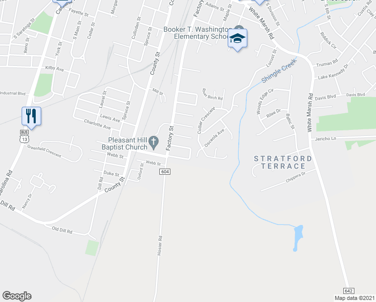 map of restaurants, bars, coffee shops, grocery stores, and more near 517 Ockawaha Avenue in Suffolk