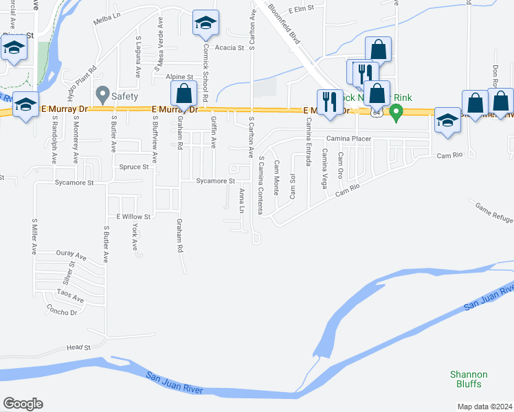 map of restaurants, bars, coffee shops, grocery stores, and more near 1425 Camina Contenta in Farmington