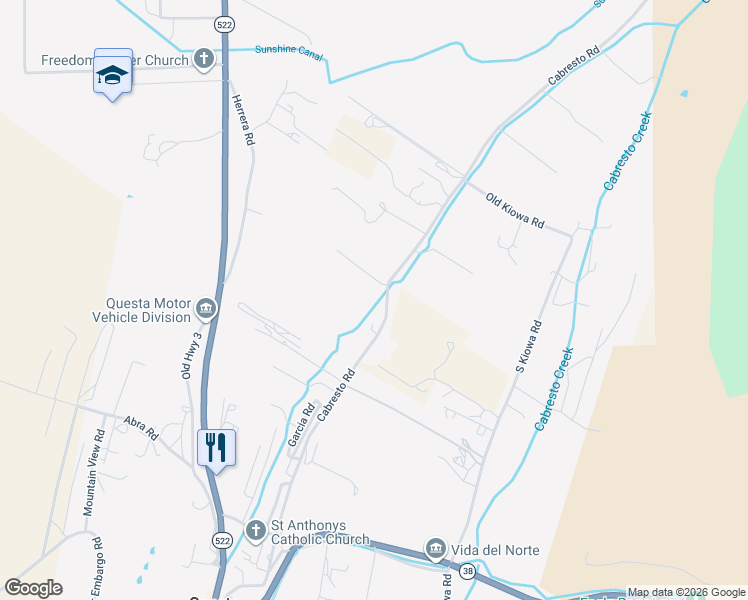 map of restaurants, bars, coffee shops, grocery stores, and more near Cabresto Road in Questa