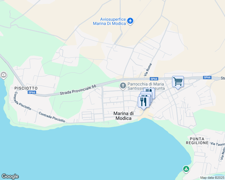 map of restaurants, bars, coffee shops, grocery stores, and more near 110 Via dei Navigatori in Marina di Modica