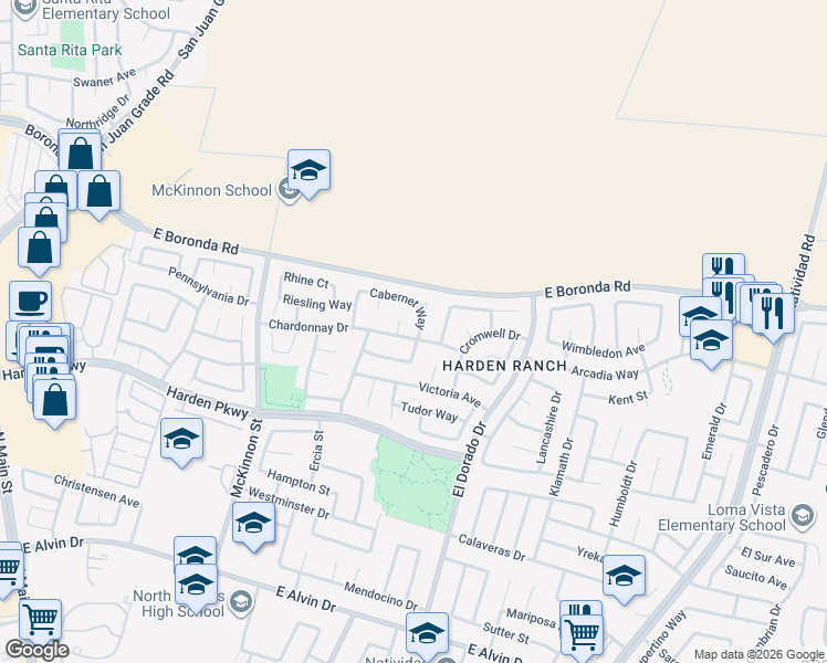 map of restaurants, bars, coffee shops, grocery stores, and more near 410 Zinfandel Way in Salinas