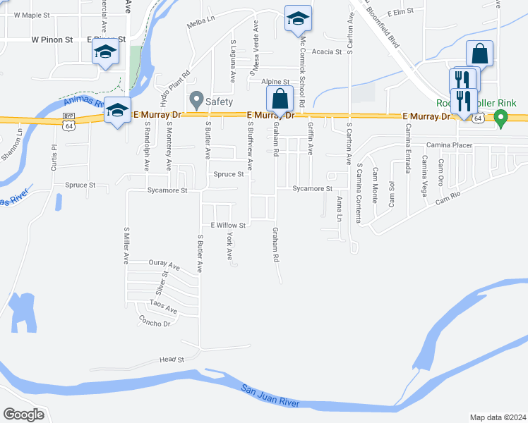 map of restaurants, bars, coffee shops, grocery stores, and more near 1405 Gulledge Road in Farmington