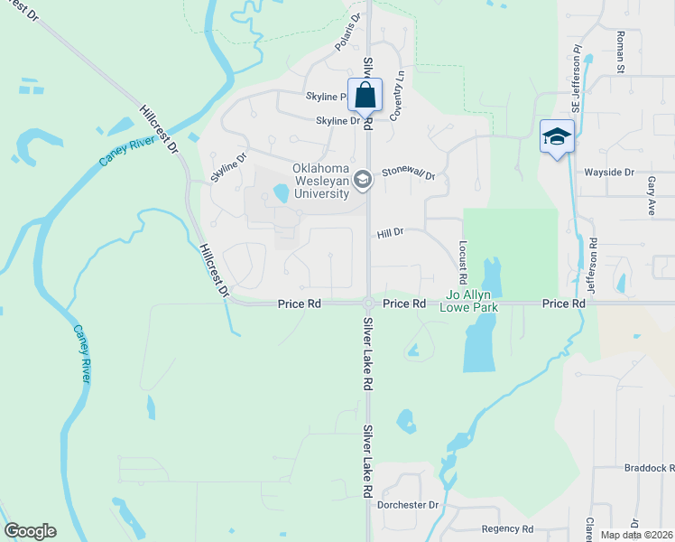 map of restaurants, bars, coffee shops, grocery stores, and more near 2503 Glynnwood Lane in Bartlesville