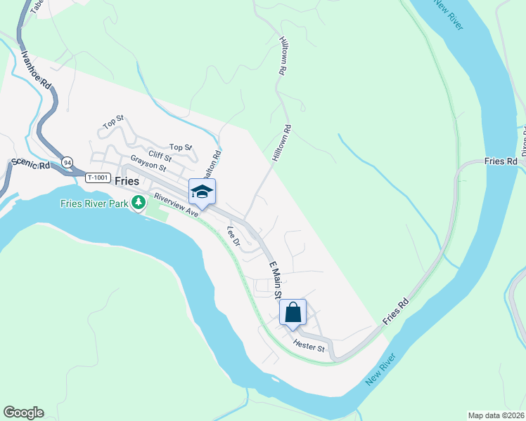 map of restaurants, bars, coffee shops, grocery stores, and more near 215 Hilltown Road in Fries