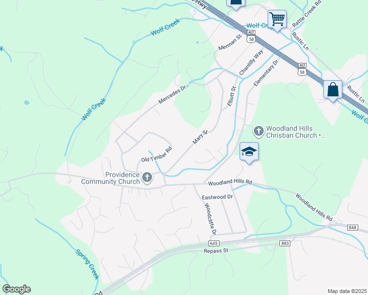 map of restaurants, bars, coffee shops, grocery stores, and more near 16216 Mary St in Abingdon