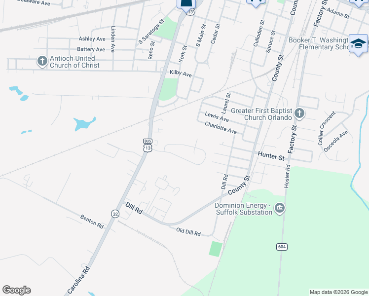 map of restaurants, bars, coffee shops, grocery stores, and more near 306 Greenfield Crescent in Suffolk