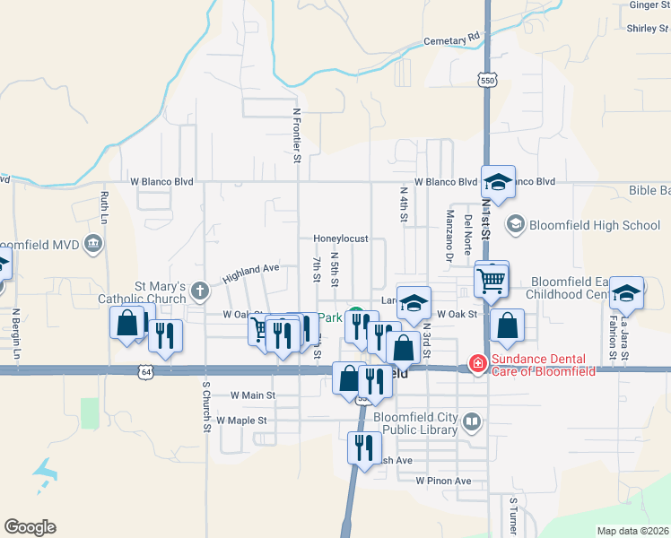 map of restaurants, bars, coffee shops, grocery stores, and more near 6th Street in Bloomfield