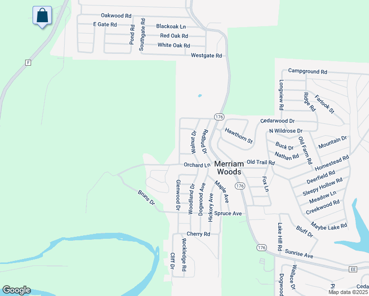 map of restaurants, bars, coffee shops, grocery stores, and more near 5059 Greenwood Drive in Merriam Woods