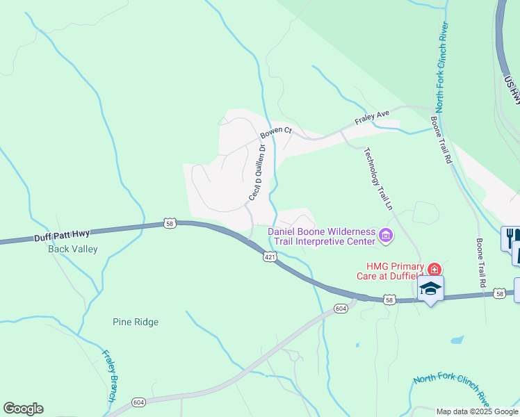 map of restaurants, bars, coffee shops, grocery stores, and more near 102-214 Cecil D Quillen Drive in Duffield