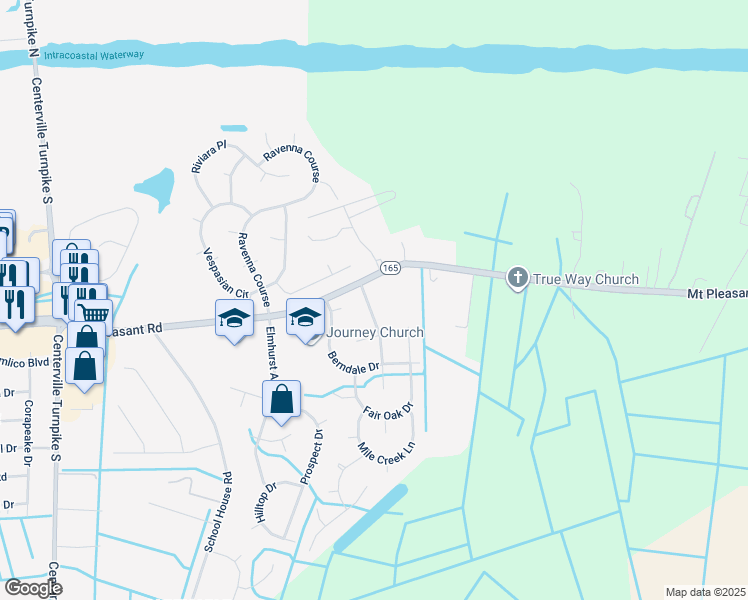 map of restaurants, bars, coffee shops, grocery stores, and more near 409 Fall Ridge Lane in Chesapeake