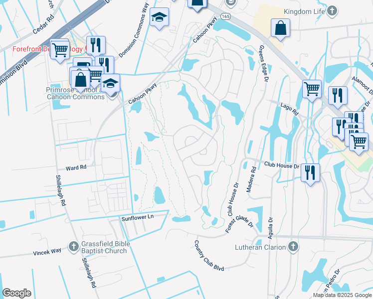 map of restaurants, bars, coffee shops, grocery stores, and more near 1215 Granton Terrace in Chesapeake