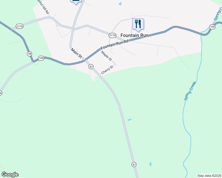 map of restaurants, bars, coffee shops, grocery stores, and more near 234 Akersville Road in Fountain Run