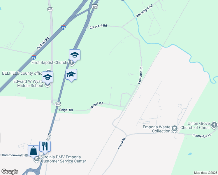 map of restaurants, bars, coffee shops, grocery stores, and more near 2-498 Castle Ln in Emporia