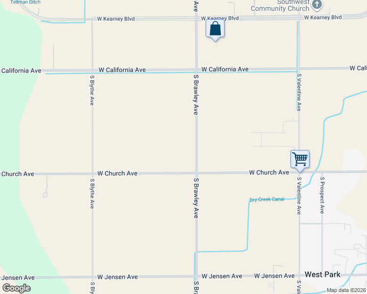 map of restaurants, bars, coffee shops, grocery stores, and more near 1305 South Brawley Avenue in Fresno