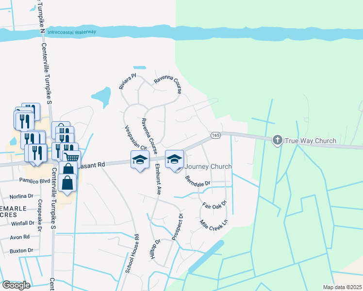 map of restaurants, bars, coffee shops, grocery stores, and more near 1617 Cicero Court in Chesapeake