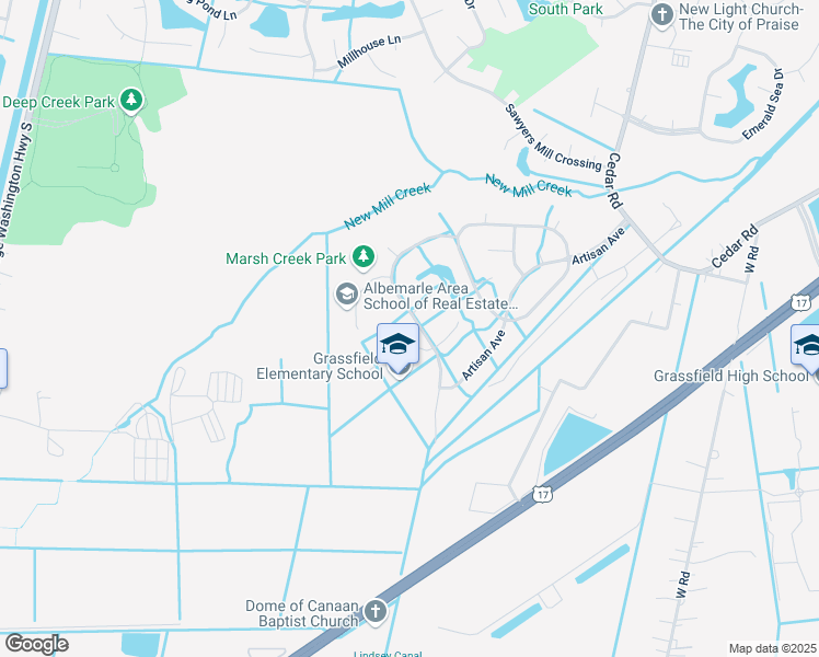 map of restaurants, bars, coffee shops, grocery stores, and more near 2230 Averill Drive in Chesapeake