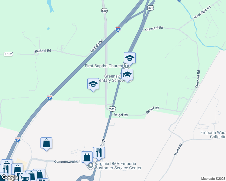 map of restaurants, bars, coffee shops, grocery stores, and more near 159-237 Slagles Lake Road in Emporia