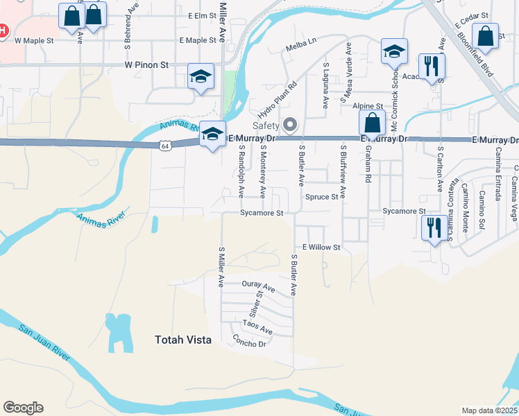 map of restaurants, bars, coffee shops, grocery stores, and more near 401-499 East Sycamore Street in Farmington