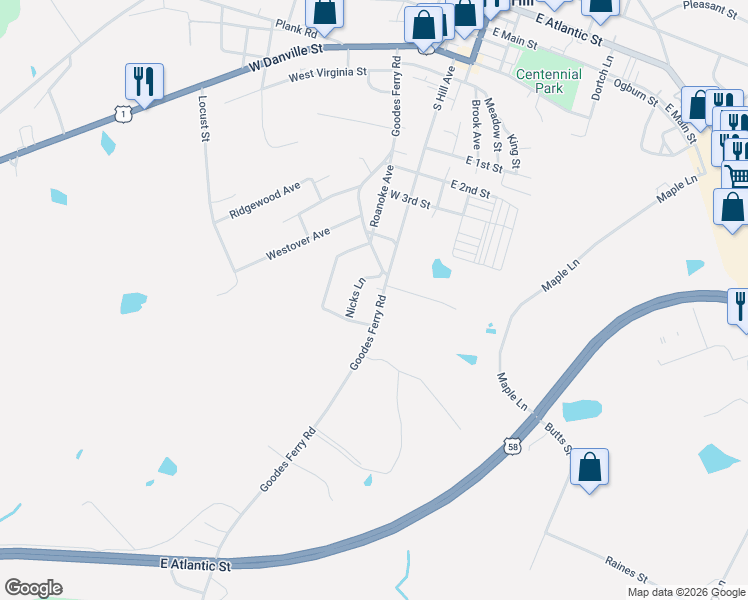 map of restaurants, bars, coffee shops, grocery stores, and more near 202 Howerton Street in South Hill
