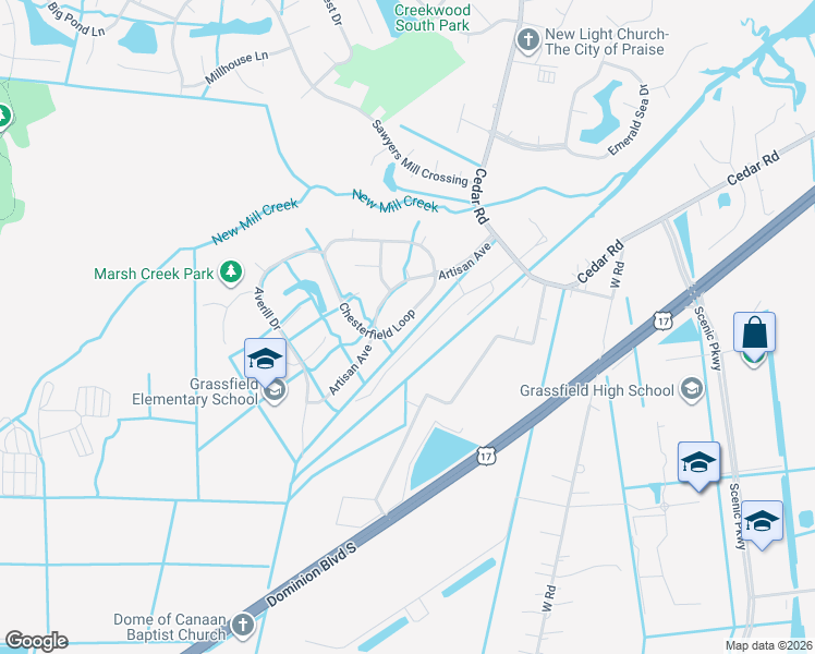 map of restaurants, bars, coffee shops, grocery stores, and more near 1000 Green Sea Trail in Chesapeake