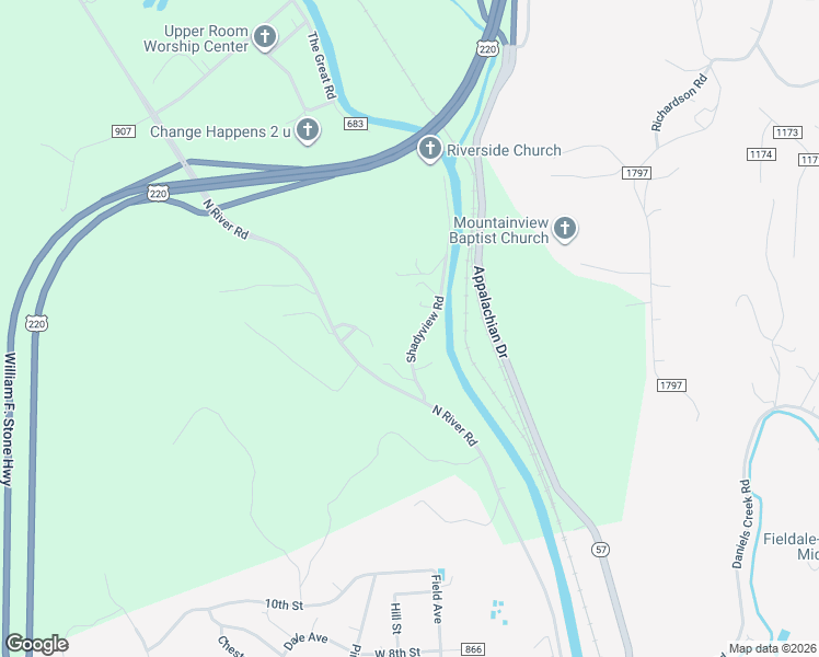 map of restaurants, bars, coffee shops, grocery stores, and more near 202 Shadyview Road in Fieldale