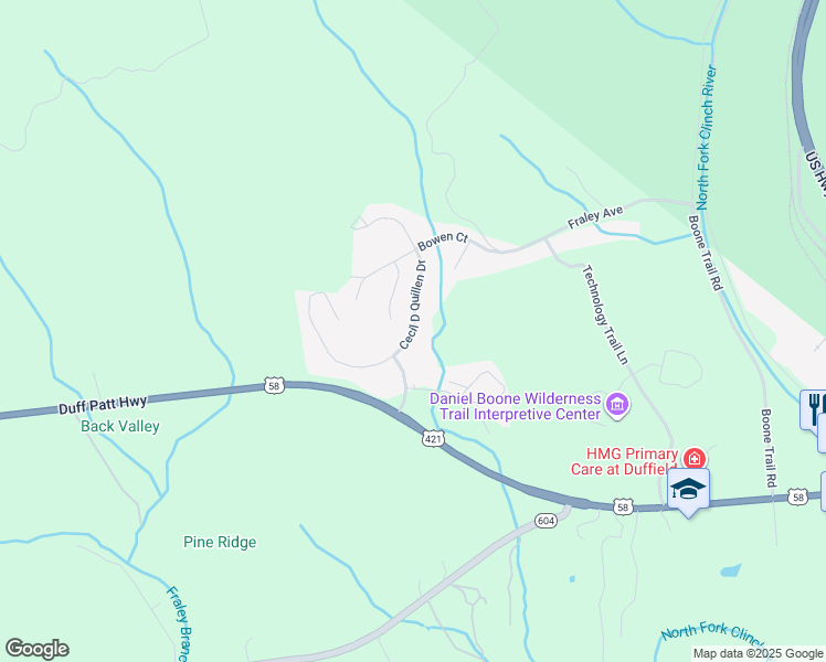 map of restaurants, bars, coffee shops, grocery stores, and more near 102 Cecil D Quillen Drive in Duffield