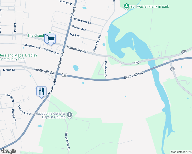 map of restaurants, bars, coffee shops, grocery stores, and more near 101-199 Drew Brooke Drive in Franklin